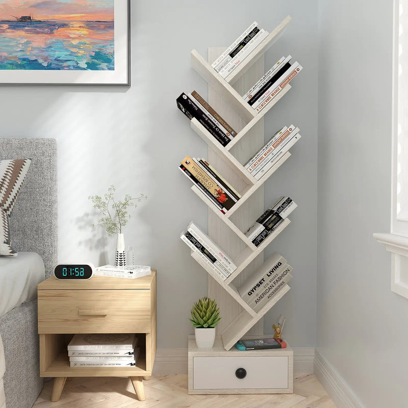 10-Tier Tree Bookshelf with Drawer and Anti-Tipping Kit by DirectDeals