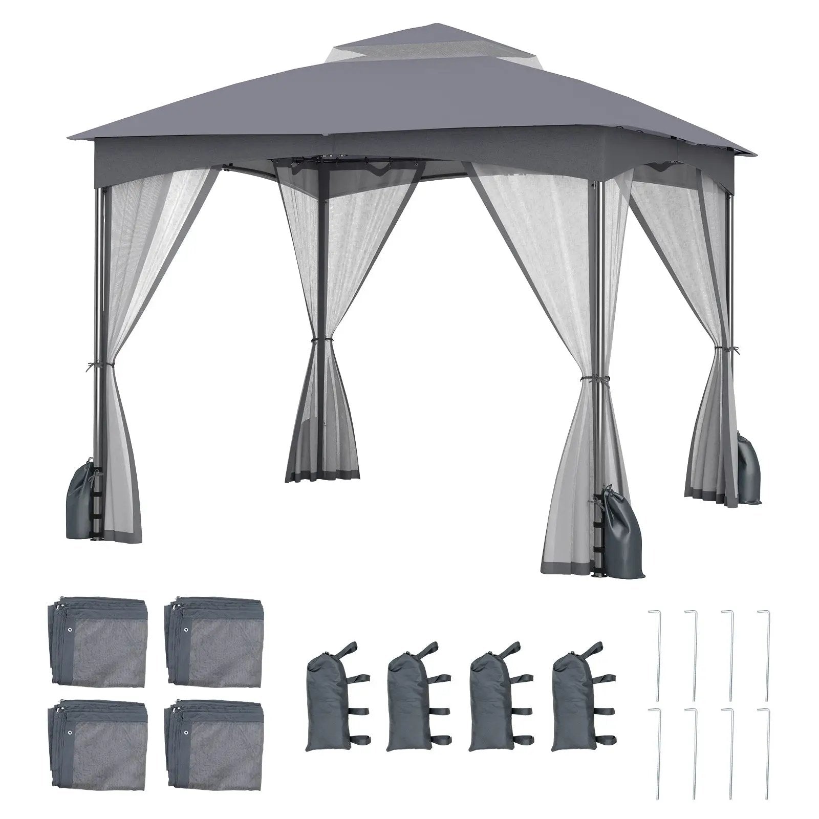 10 X 10 FT Heavy-Duty Patio Gazebo with Netting Walls and 4 Sandbags by DirectDeals
