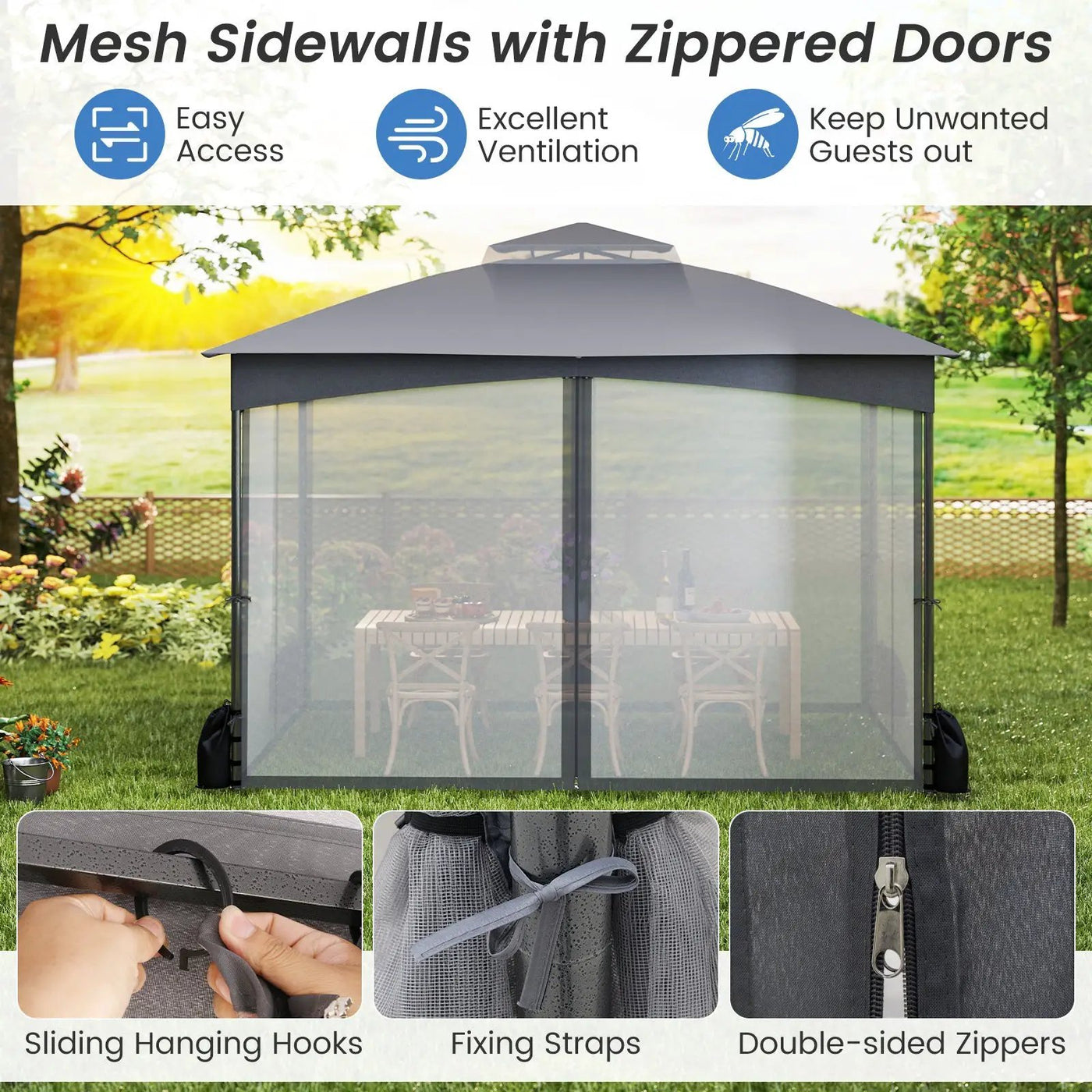 10 X 12 FT Patio Gazebo with Netting Walls with 4 Sandbags by DirectDeals