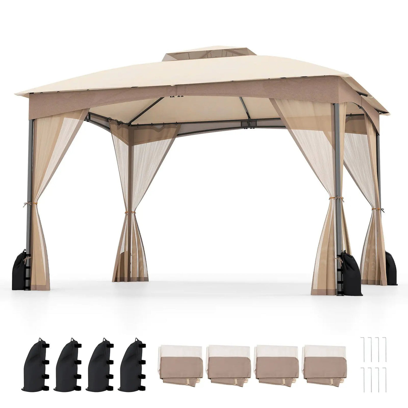 10 X 12 FT Patio Gazebo with Netting Walls with 4 Sandbags by DirectDeals