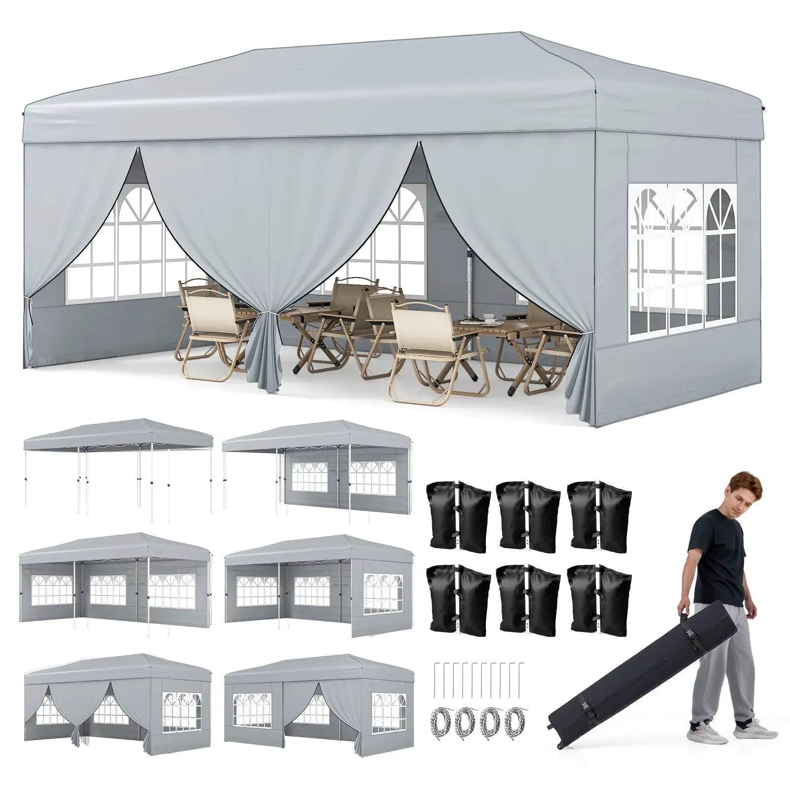 10 X 20 Feet Pop up Canopy Tent Instant Setup with 6 Sidewalls by DirectDeals