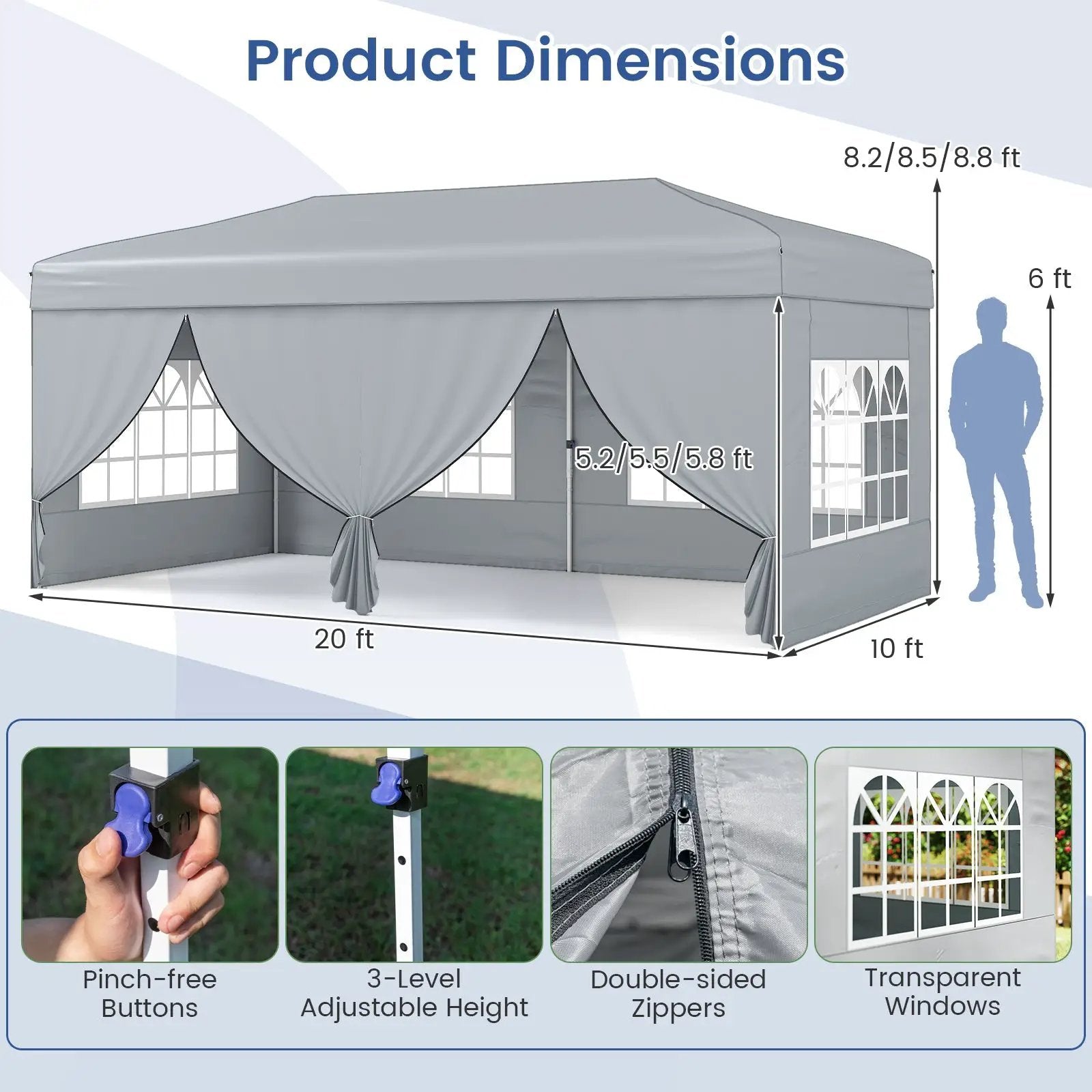 10 X 20 Feet Pop up Canopy Tent Instant Setup with 6 Sidewalls by DirectDeals
