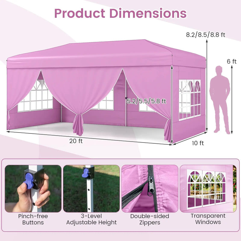 10 X 20 Feet Pop up Canopy Tent Instant Setup with 6 Sidewalls by DirectDeals
