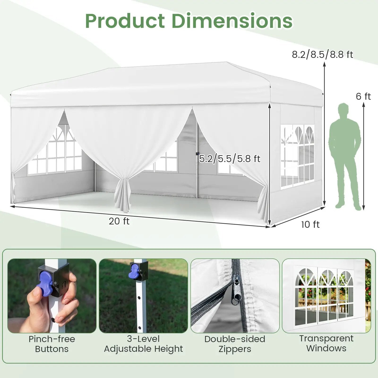 10 X 20 Feet Pop up Canopy Tent Instant Setup with 6 Sidewalls by DirectDeals