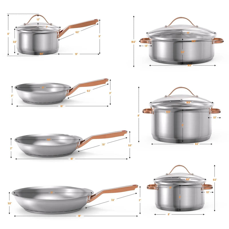 11 Pieces Stainless Steel Kitchen Cookware Set with Gold Stay-Cool Handles by DirectDeals