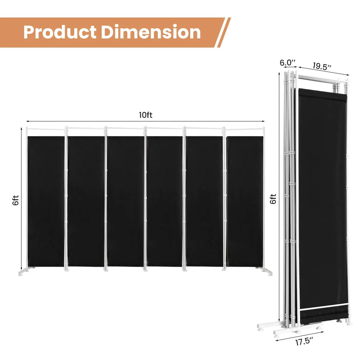 6-Panel Room Divider Folding Privacy Screen by DirectDeals