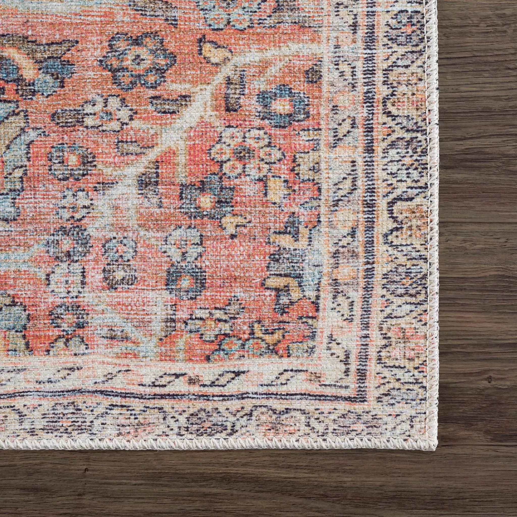 Urpi Rose & Blue Washable Area Rug - Clearance by Boutique Rugs