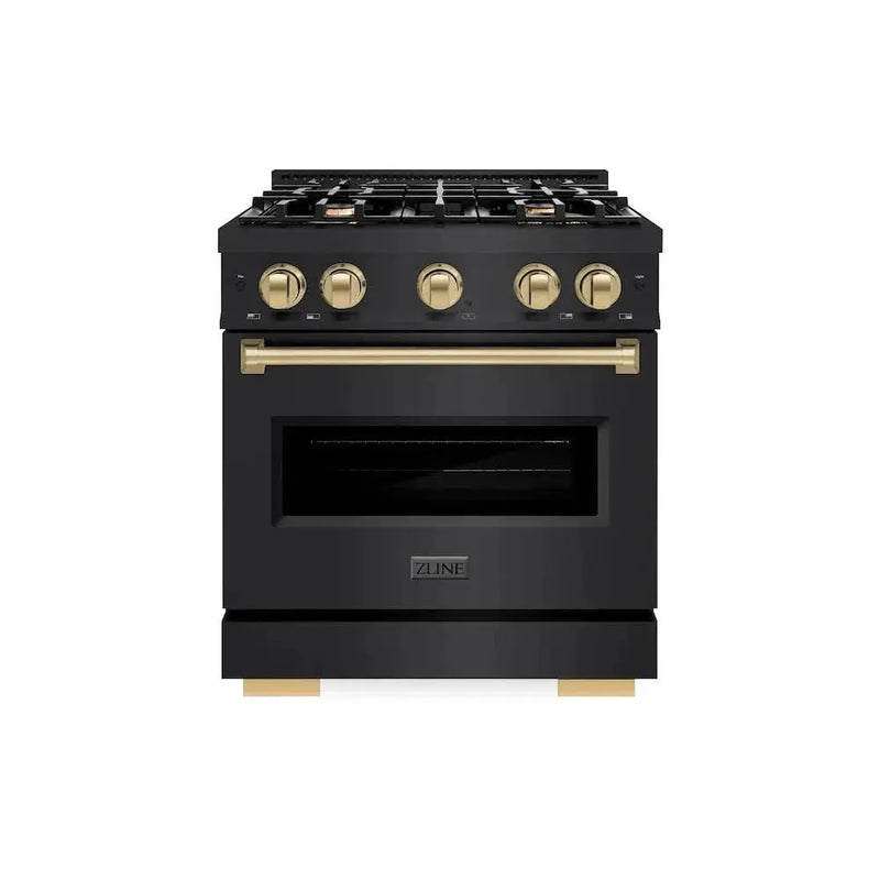 ZLINE 30" Dual Fuel Range, Gas Cooktop, Electric Convection Oven Black Stainless Steel, Champagne Bronze CDRBZ-30-CB by Farmhouse Kitchen and Bath