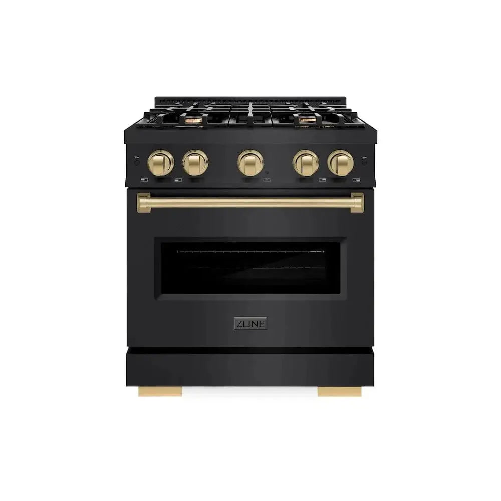 ZLINE 30" Classic Gas Range, Convection Gas Oven Black Stainless Steel, Champagne Bronze CGRBZ-30-CB by Farmhouse Kitchen and Bath