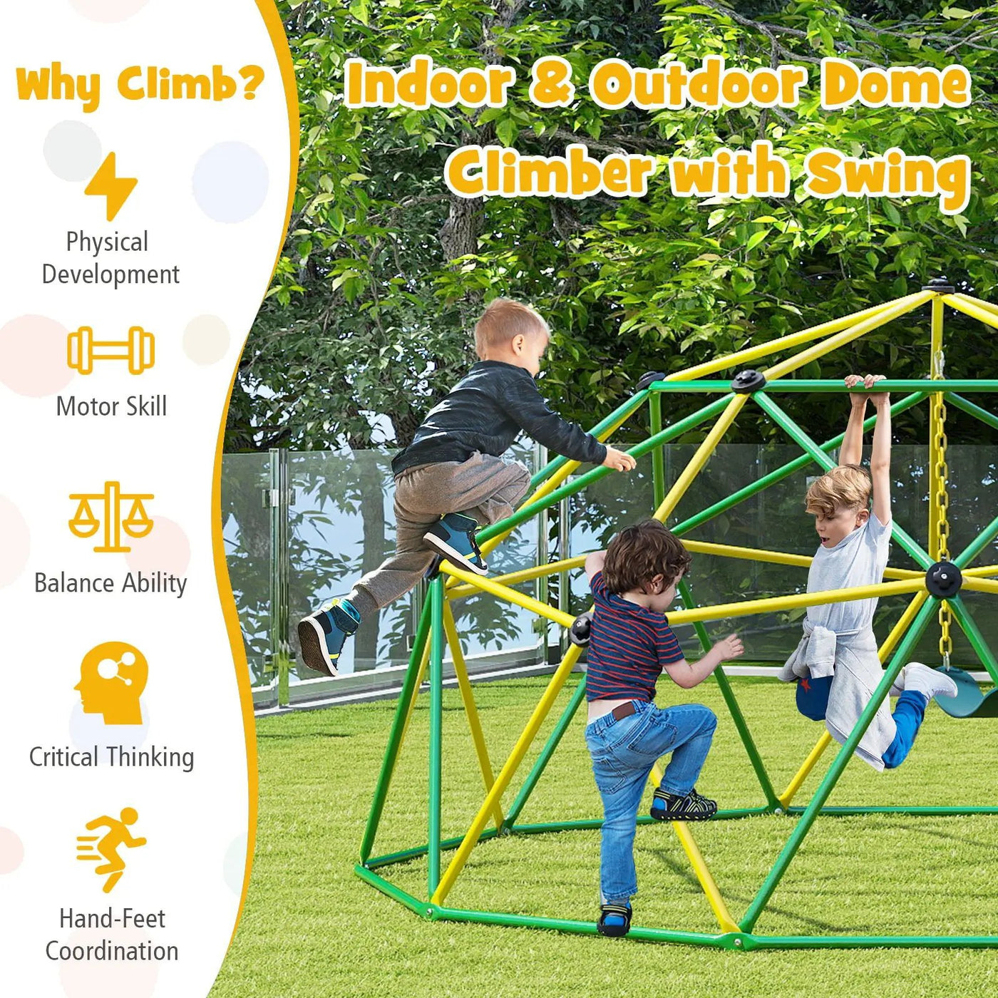 10 Feet Dome Climber with Swing and 800 Lbs Load Capacity by DirectDeals