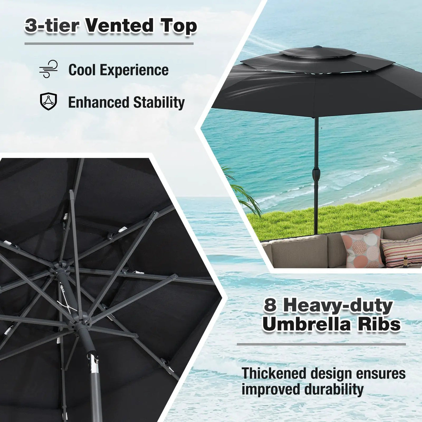 10 ft 3-tier Vented Patio Umbrella with Push Button Tilt by DirectDeals