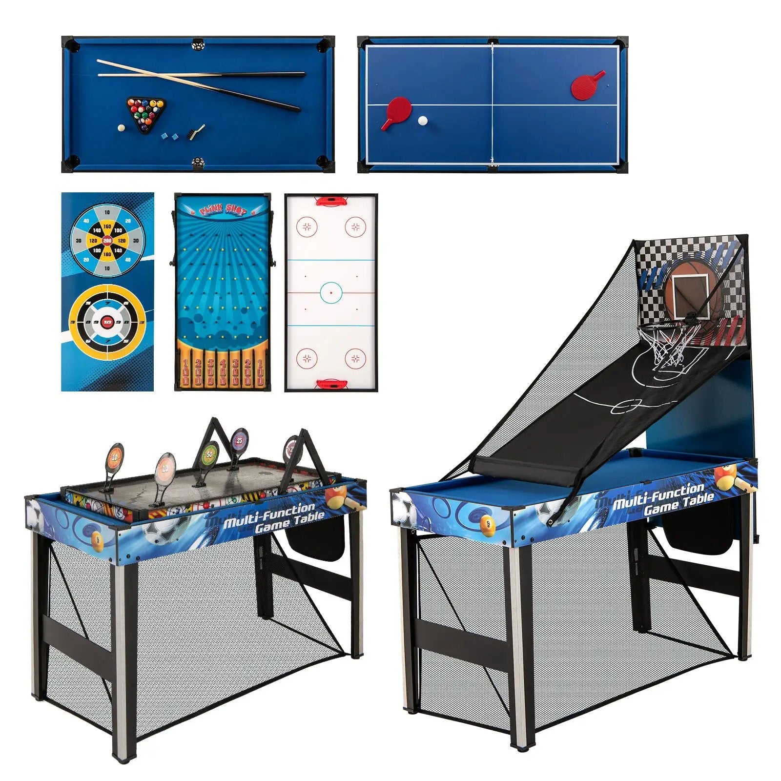 10-in-1 Combo Game Table Set with Table Tennis Basketball Soccer-Blue by DirectDeals