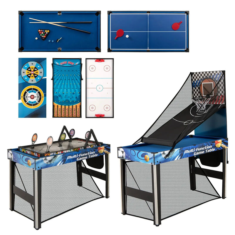 10-in-1 Combo Game Table Set with Table Tennis Basketball Soccer-Blue by DirectDeals
