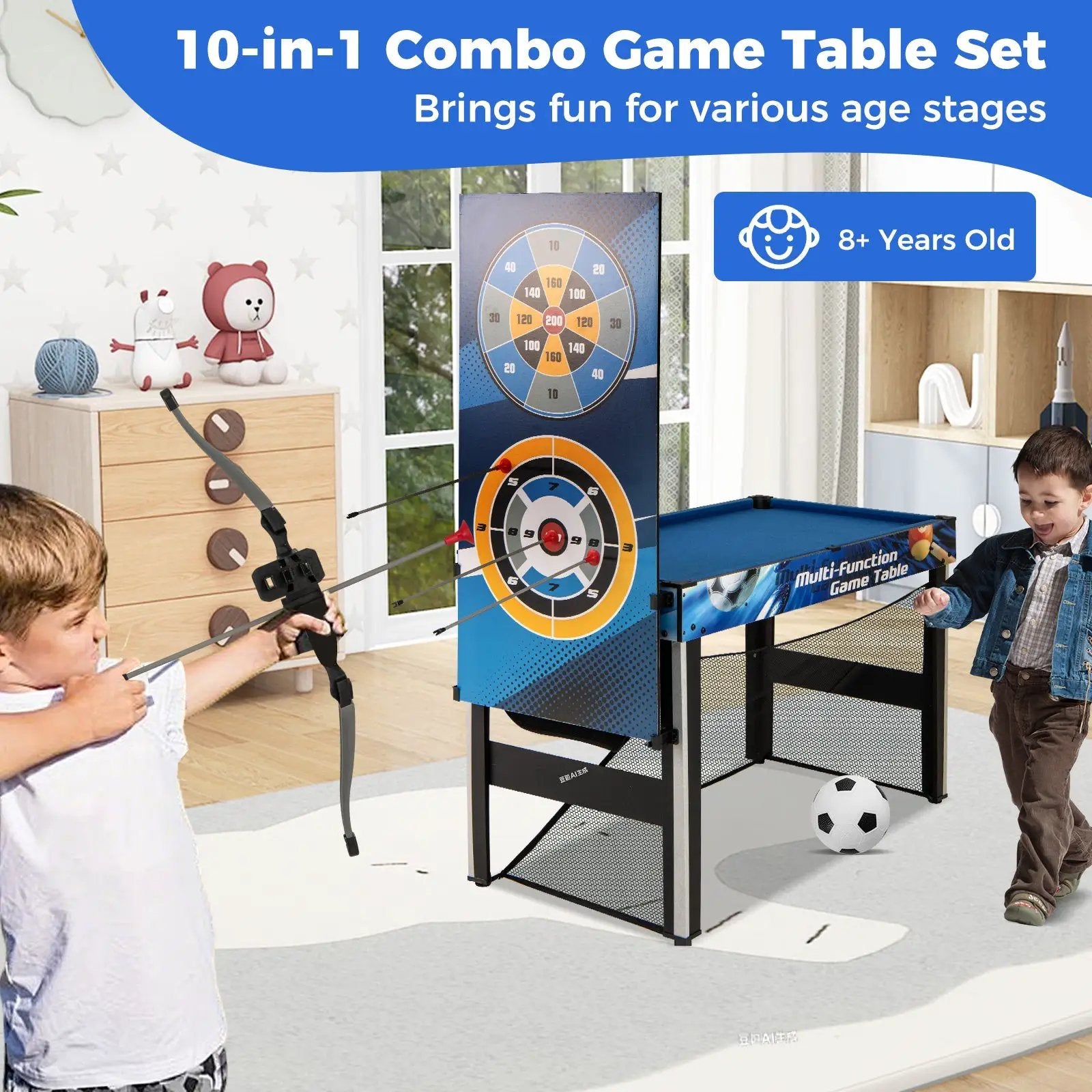 10-in-1 Combo Game Table Set with Table Tennis Basketball Soccer-Blue by DirectDeals