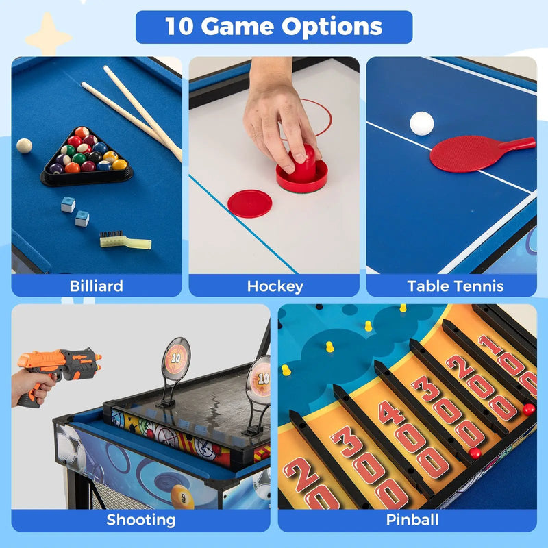 10-in-1 Combo Game Table Set with Table Tennis Basketball Soccer-Blue by DirectDeals