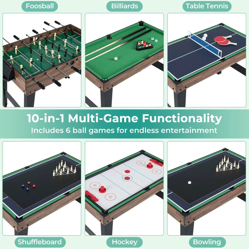 10-in-1 Combo Game Table Set 50inch Multi-Game Table with Foosball-Brown by DirectDeals