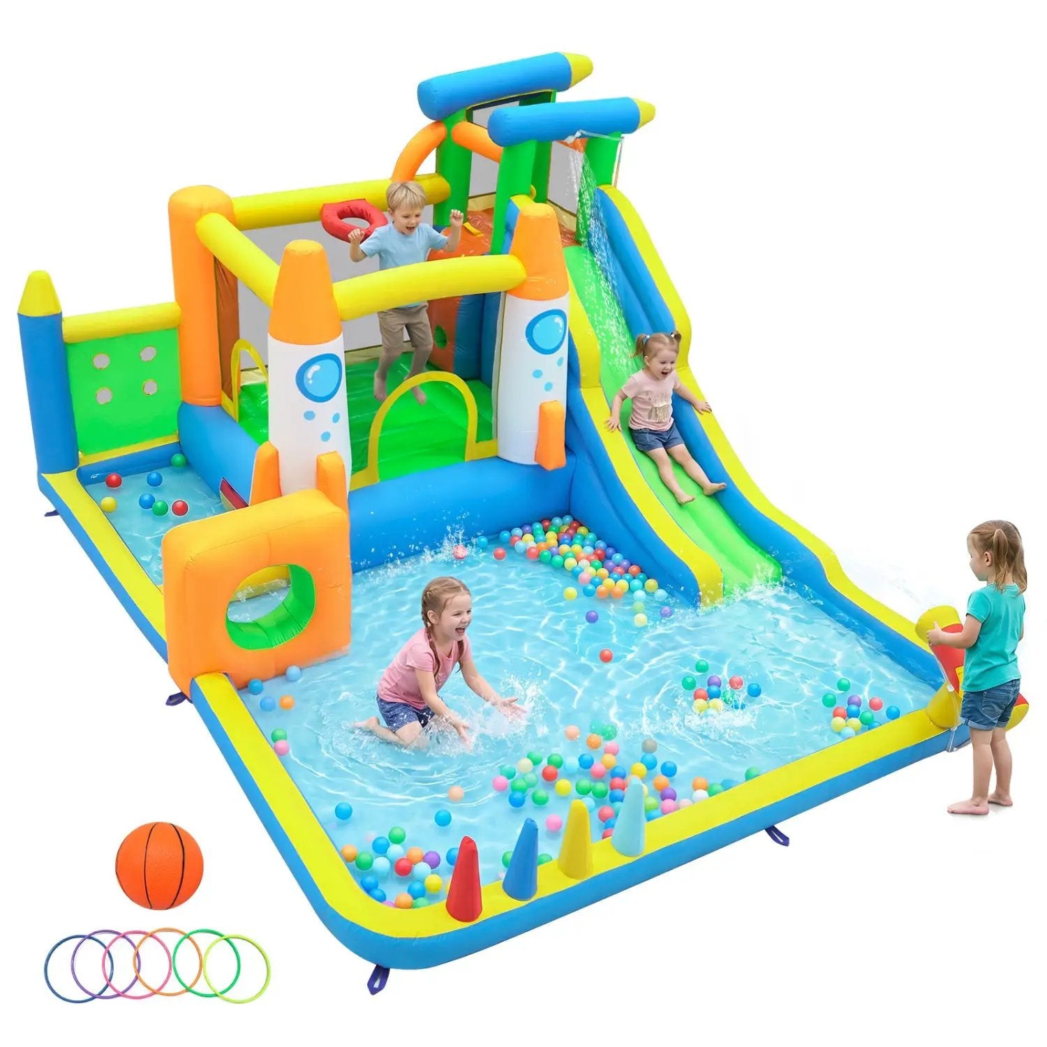 10-in-1 Inflatable Bounce House with Water Slide and Ball Pit by DirectDeals