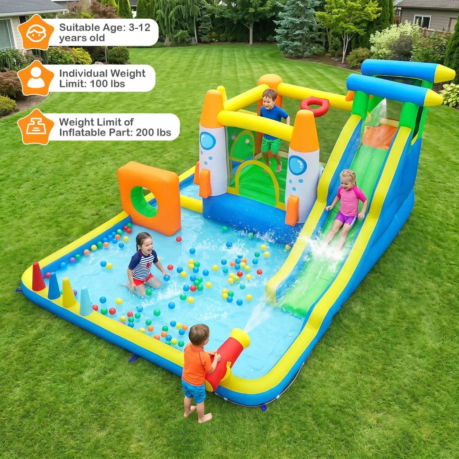 10-in-1 Inflatable Bounce House with Water Slide and Ball Pit by DirectDeals