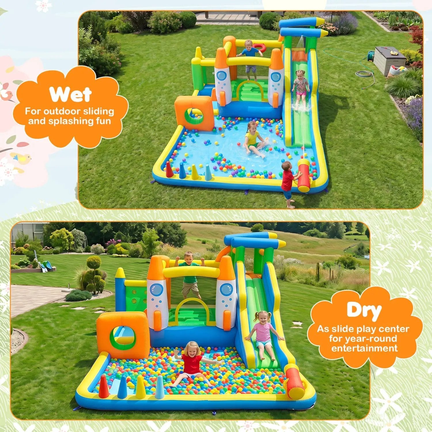10-in-1 Inflatable Bounce House with Water Slide and Ball Pit by DirectDeals
