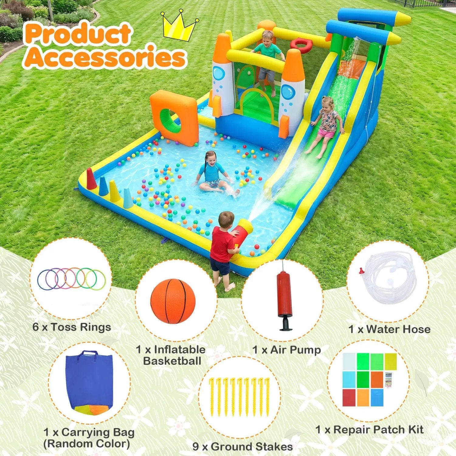 10-in-1 Inflatable Bounce House with Water Slide and Ball Pit by DirectDeals