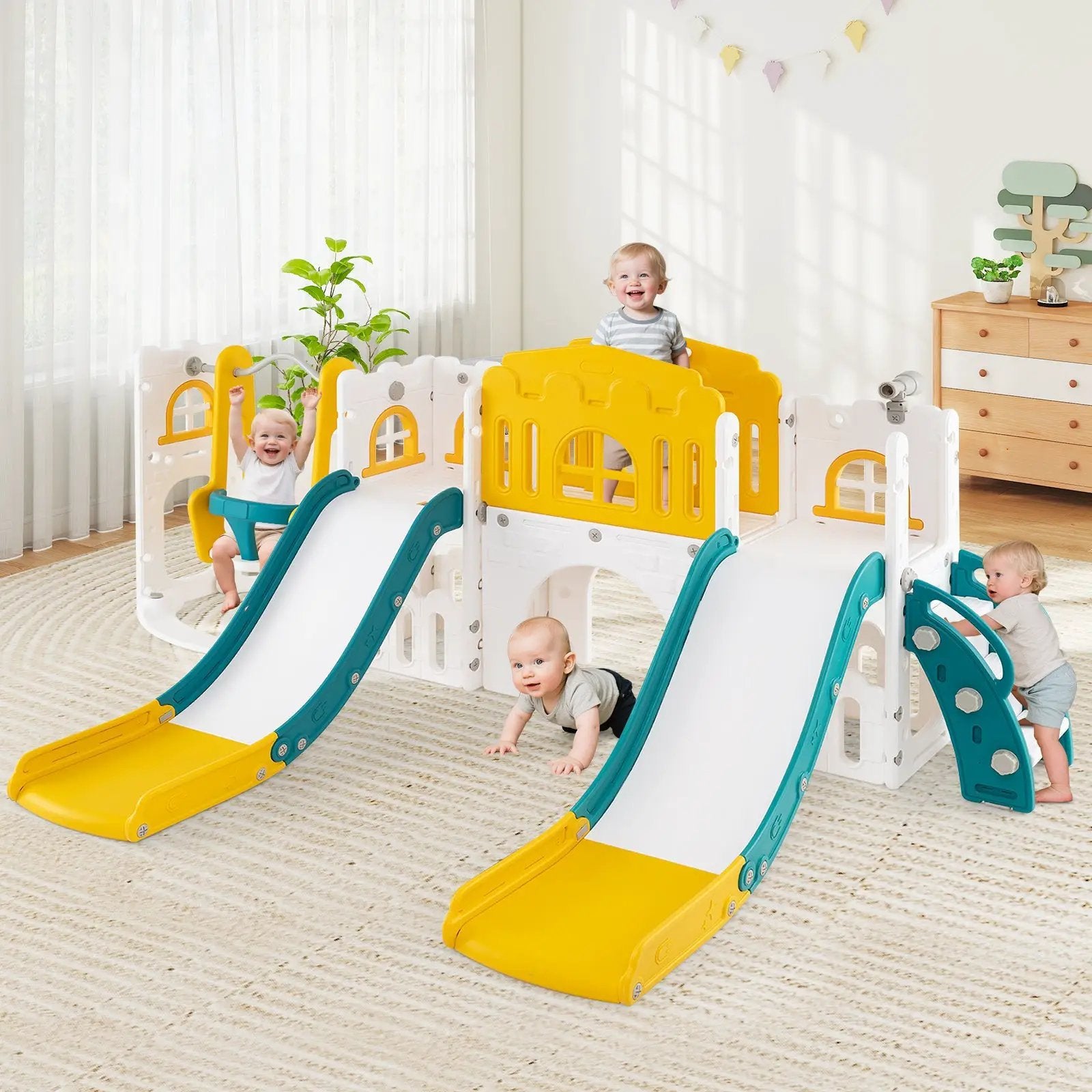 10-in-1 Toddler Slide and Swing Set with Double Slides and Tunnel by DirectDeals