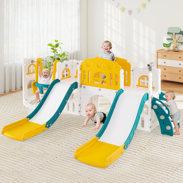 10-in-1 Toddler Slide and Swing Set with Double Slides and Tunnel, photo 2 of 16