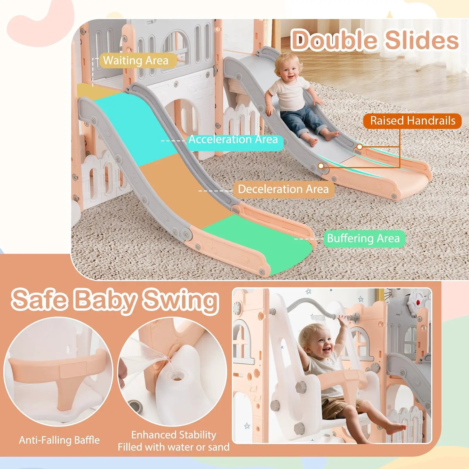 10-in-1 Toddler Slide and Swing Set with Double Slides and Tunnel by DirectDeals
