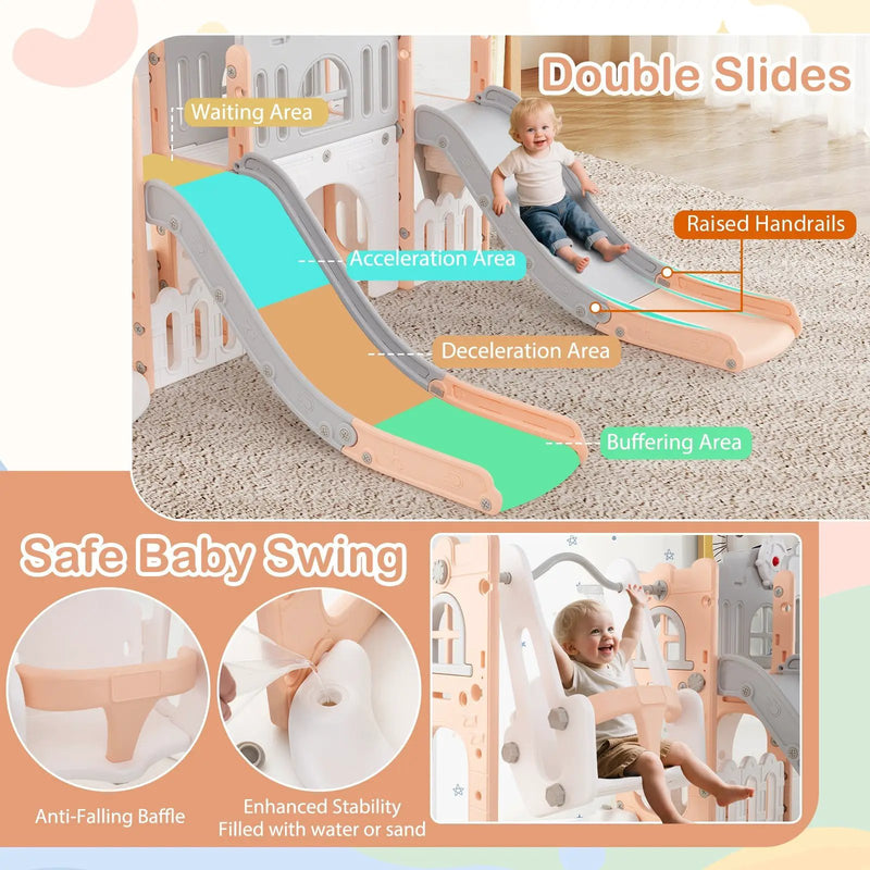 10-in-1 Toddler Slide and Swing Set with Double Slides and Tunnel by DirectDeals