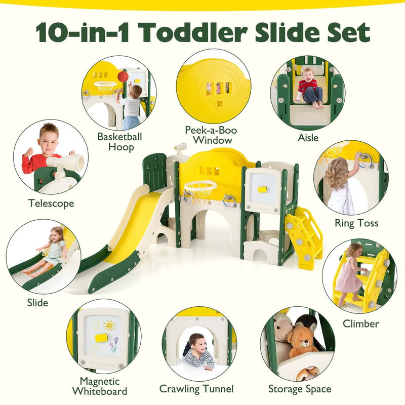 10 in 1 Toddler Slide Set Kids Slide and Climber Playset Indoor Playground by DirectDeals