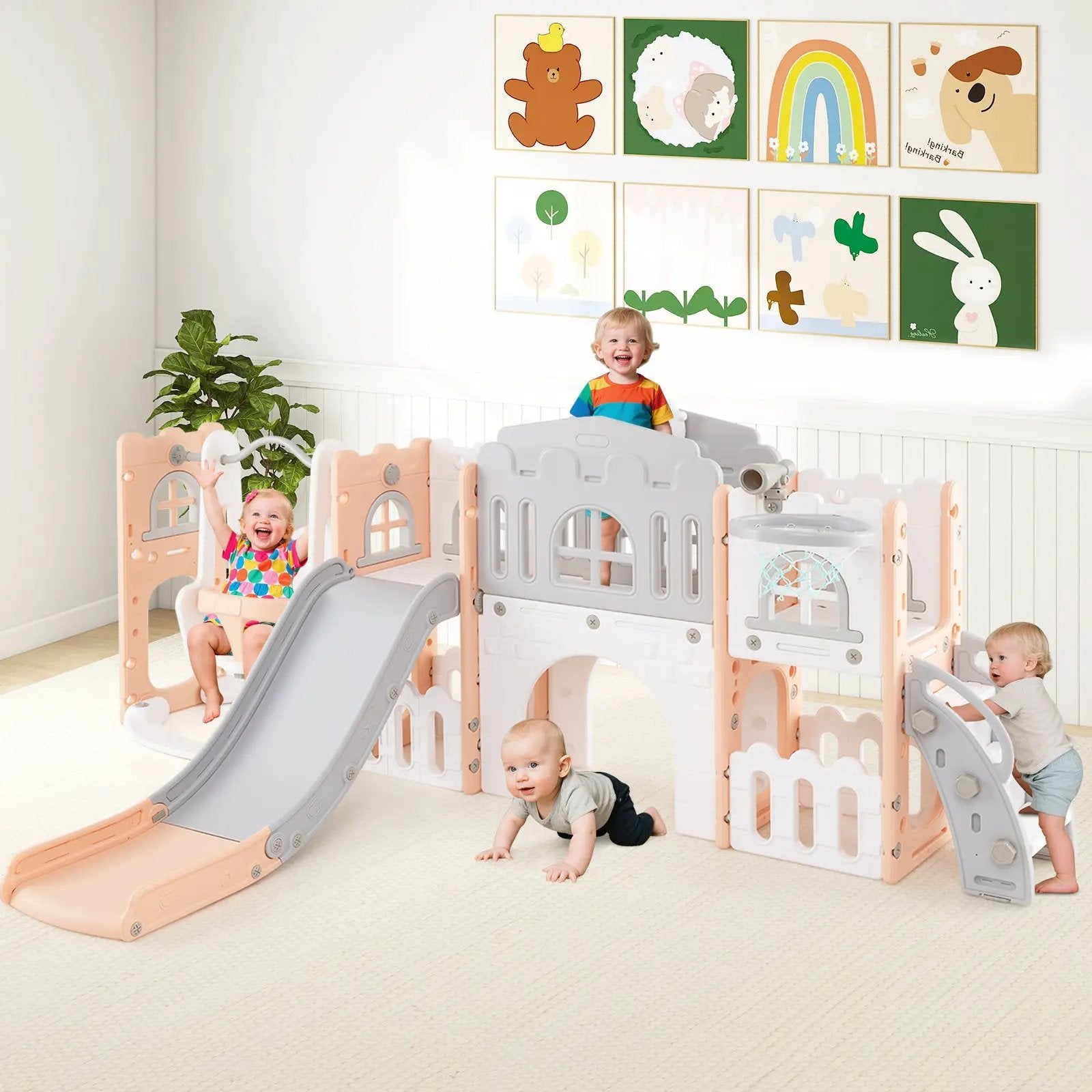 10-in-1 Toddler Swing and Slide Set Climber Playset with Basketball Hoop by DirectDeals