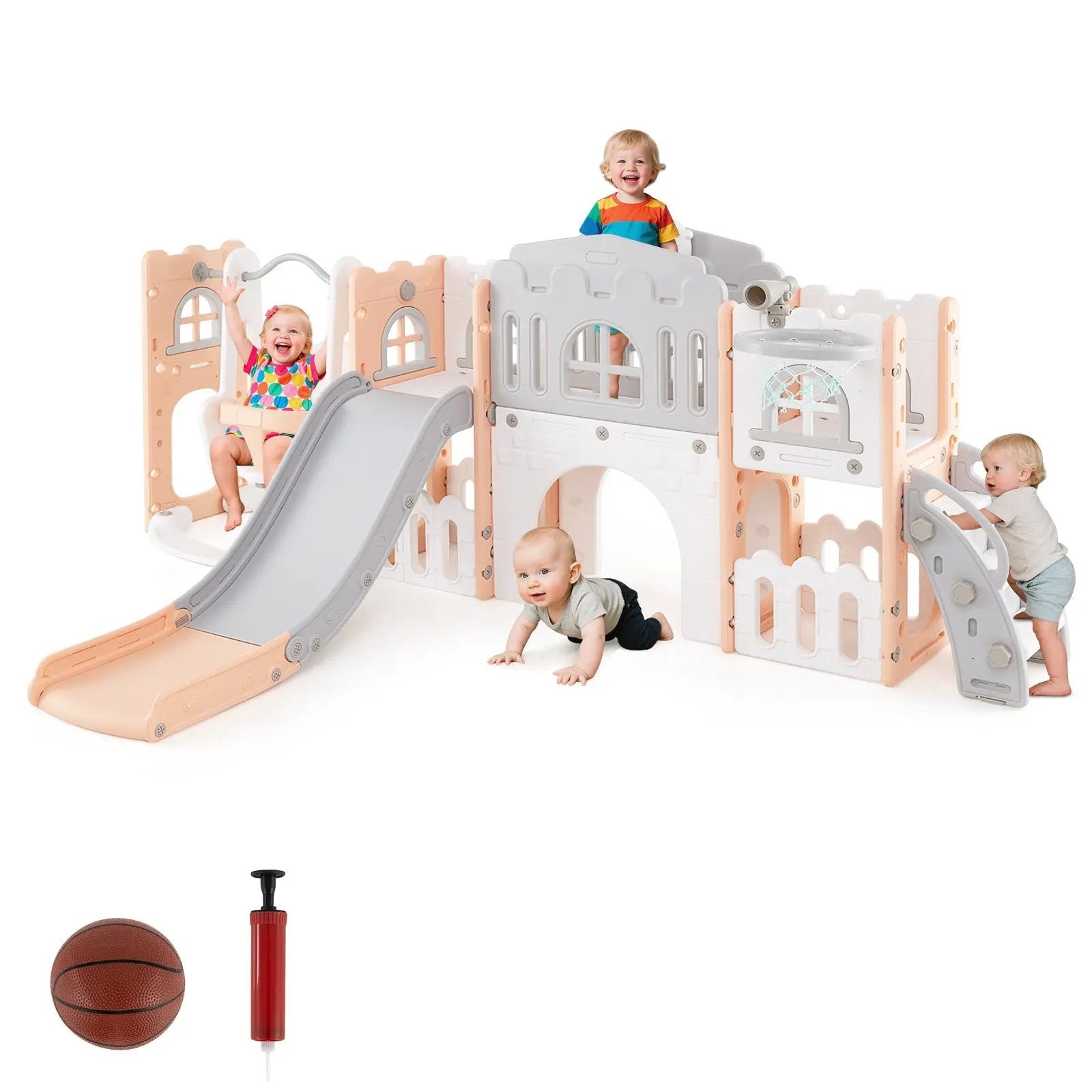10-in-1 Toddler Swing and Slide Set Climber Playset with Basketball Hoop by DirectDeals