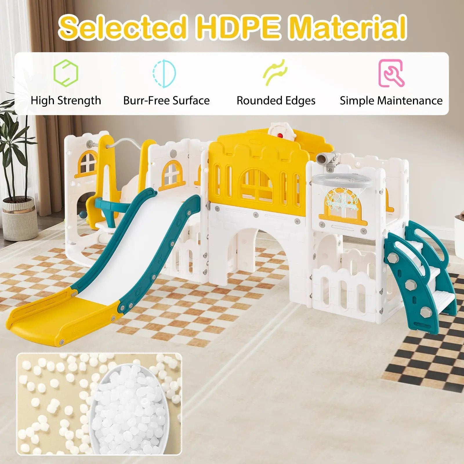 10-in-1 Toddler Swing and Slide Set Climber Playset with Basketball Hoop by DirectDeals