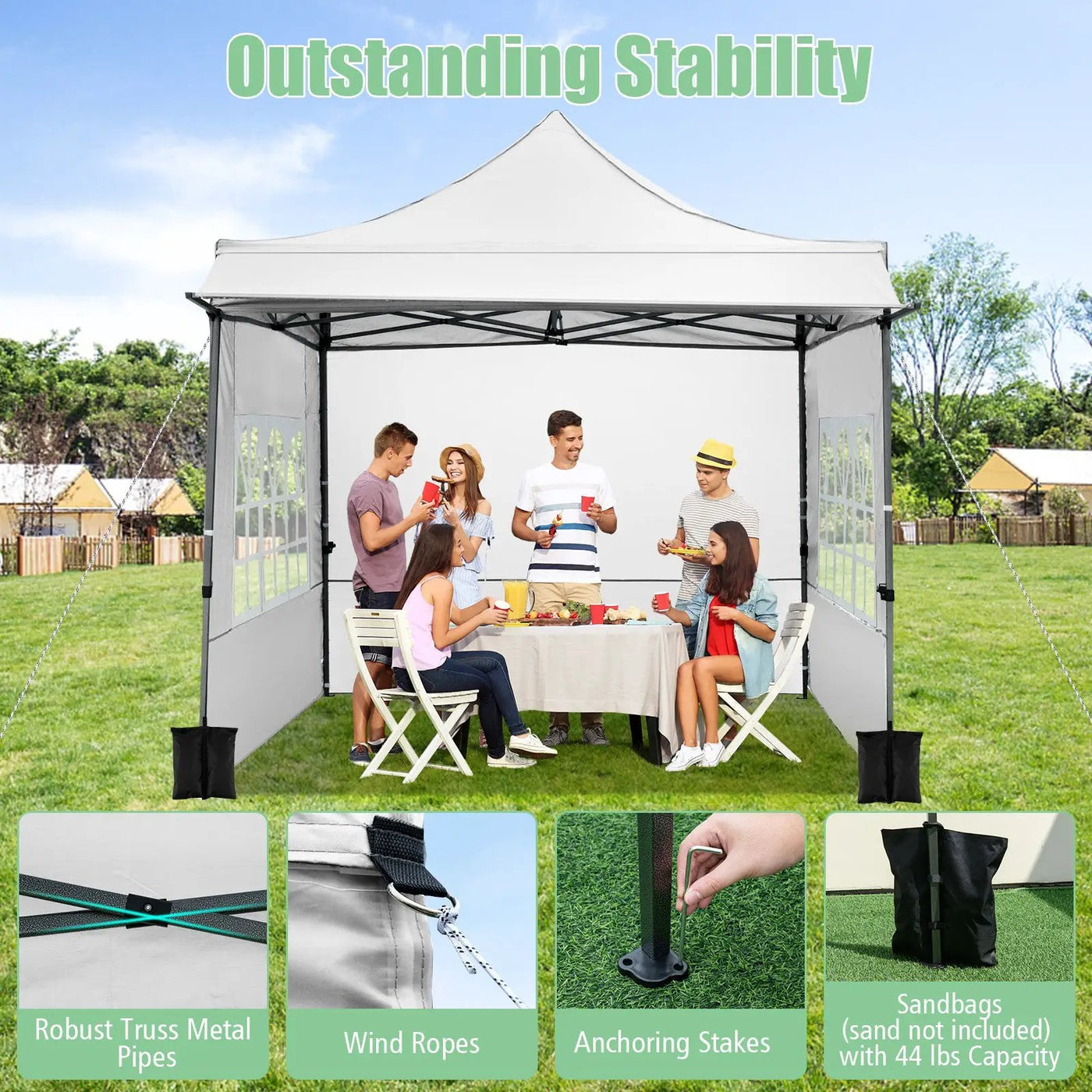 10 x 10 FT Pop up Canopy Tent with Sidewalls and Awning for Party Picnic Event by DirectDeals