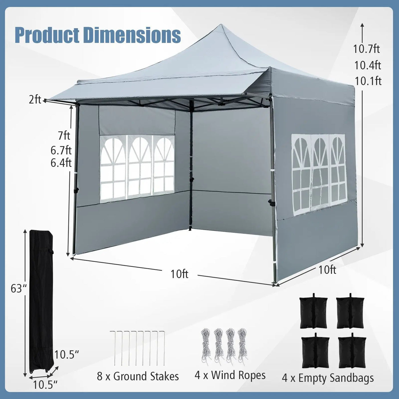 10 x 10 FT Pop up Canopy Tent with Sidewalls and Awning for Party Picnic Event by DirectDeals