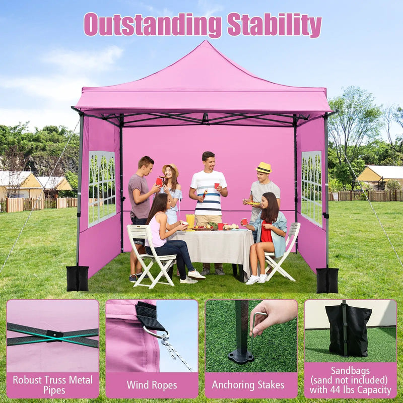 10 x 10 FT Pop up Canopy Tent with Sidewalls and Awning for Party Picnic Event by DirectDeals