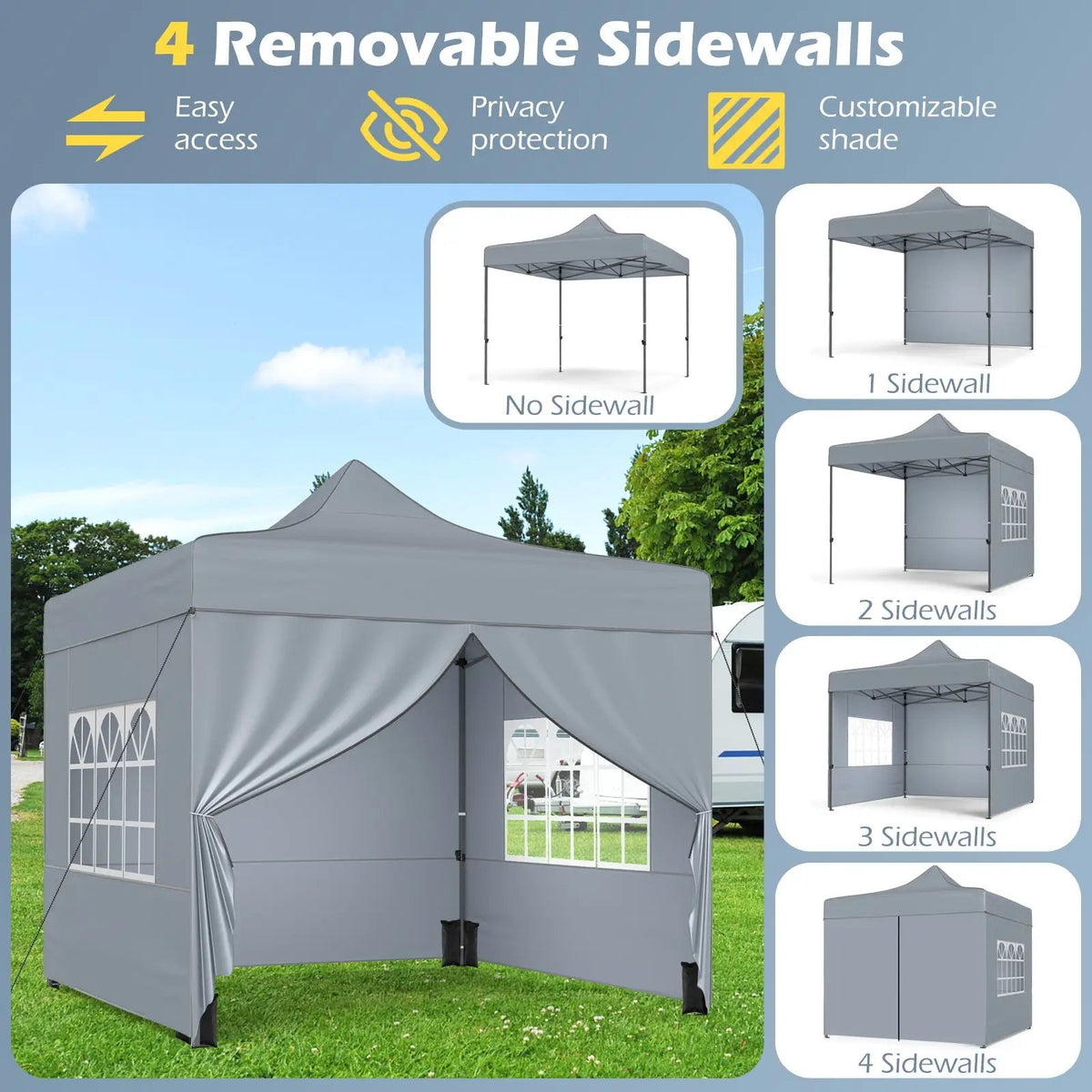10 x 10 FT Pop up Canopy Tent with 4 Removable Sidewalls and Wheeled Bag by DirectDeals