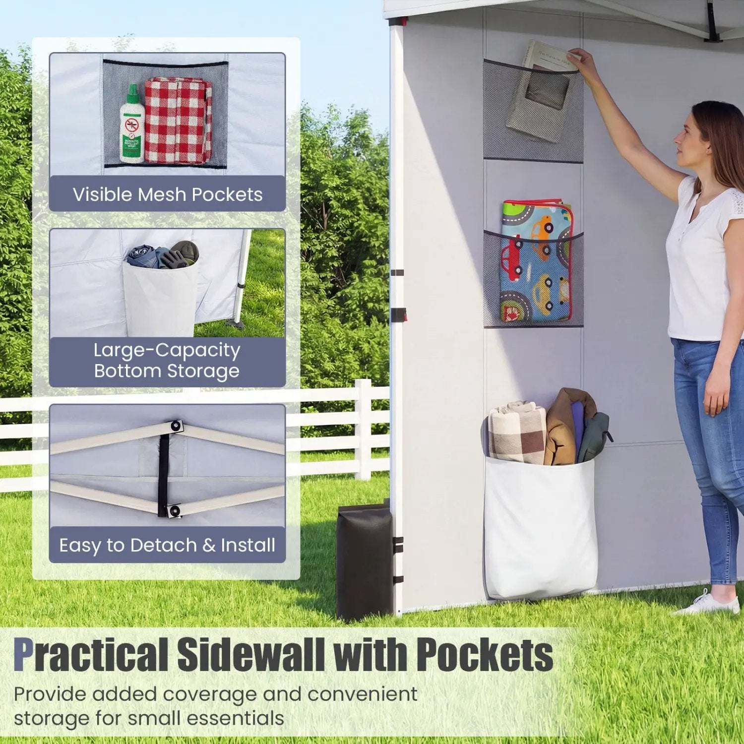 10 x 10 FT Pop up Canopy Tent with Sidewall 6 Pockets Instant Setup Commercial Gazebo by DirectDeals
