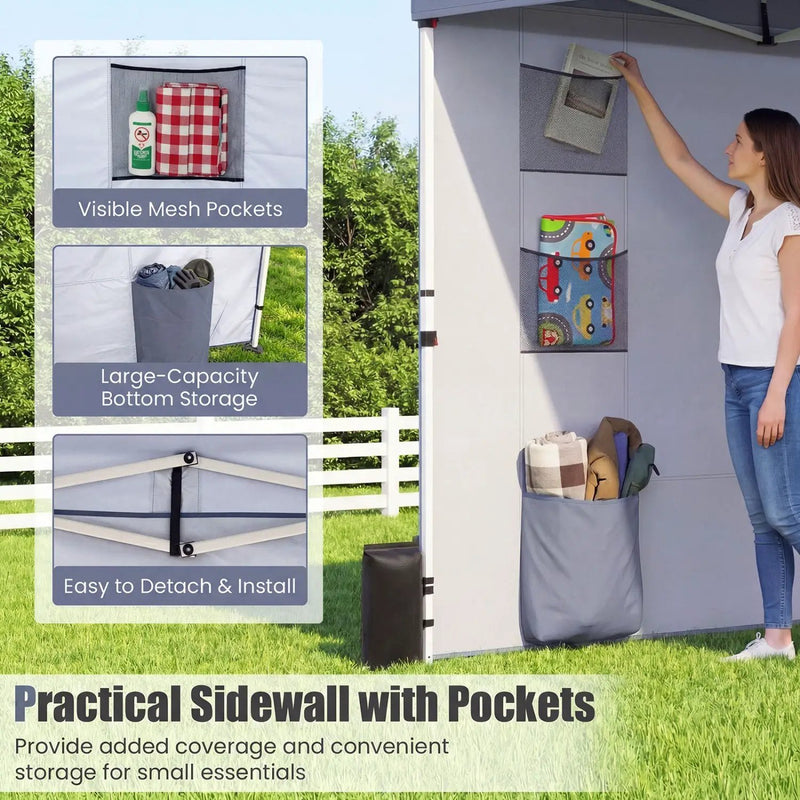 10 x 10 FT Pop up Canopy Tent with Sidewall 6 Pockets Instant Setup Commercial Gazebo by DirectDeals