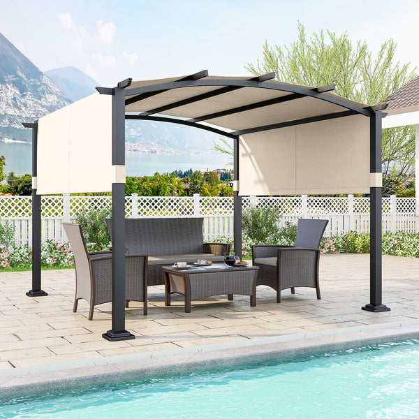 10 x 10 ft Outdoor Pergola Modern Arched Patio Garden Shelter with Retractable Sunshade Canopy, photo 2 of 16