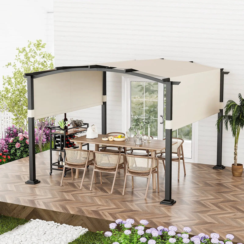 10 x 10 ft Outdoor Pergola Modern Arched Patio Garden Shelter with Retractable Sunshade Canopy by DirectDeals
