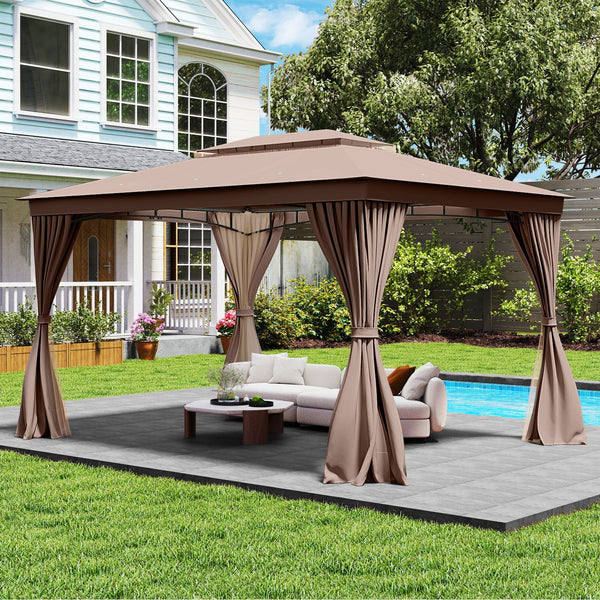 10 x 13 Feet Patio Gazebo Double-Roof with Mesh Netting and Privacy Curtains, photo 2 of 16