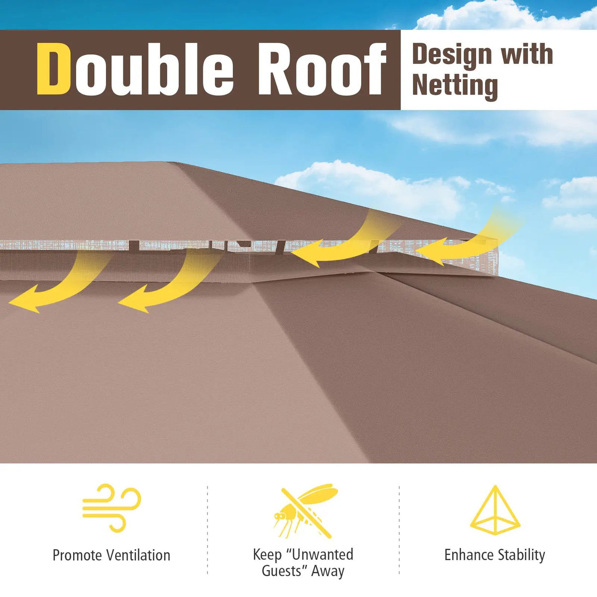 10 x 13 Feet Patio Gazebo Double-Roof with Mesh Netting and Privacy Curtains by DirectDeals