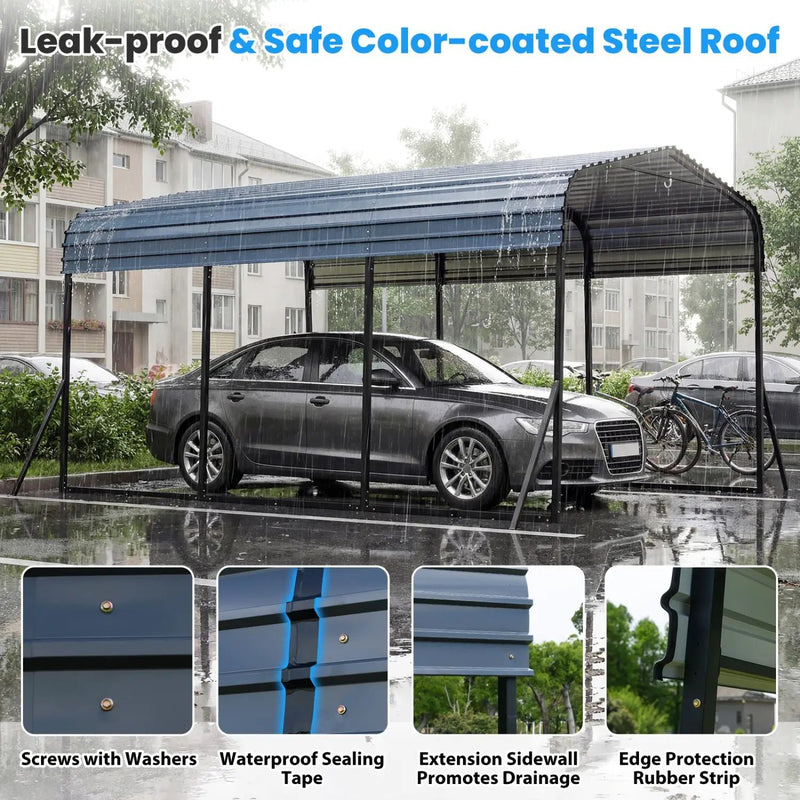 10 x 14.5 FT Heavy-Duty Carport Outdoor Galvanized Steel Garage Car Shelter with Leak-proof Roof by DirectDeals
