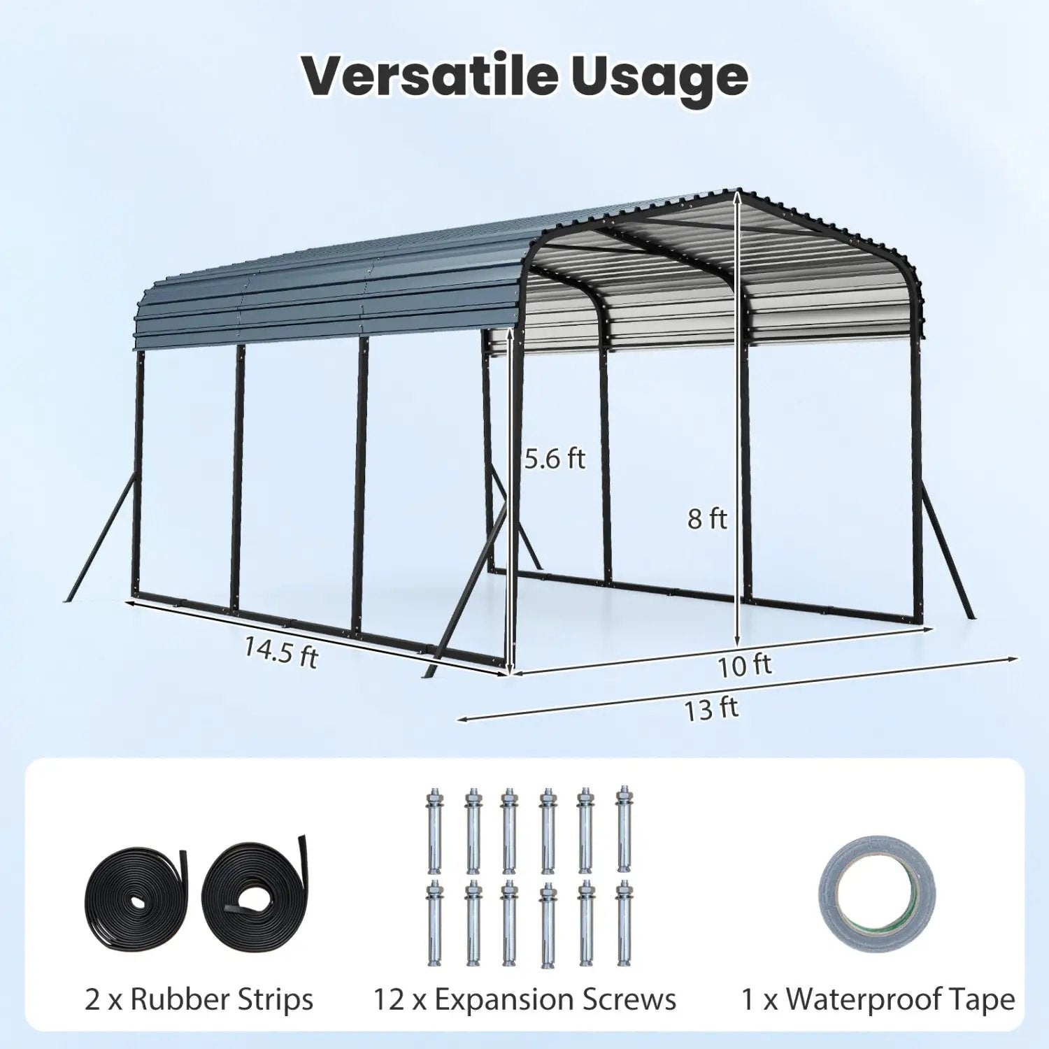 10 x 14.5 FT Heavy-Duty Carport Outdoor Galvanized Steel Garage Car Shelter with Leak-proof Roof by DirectDeals
