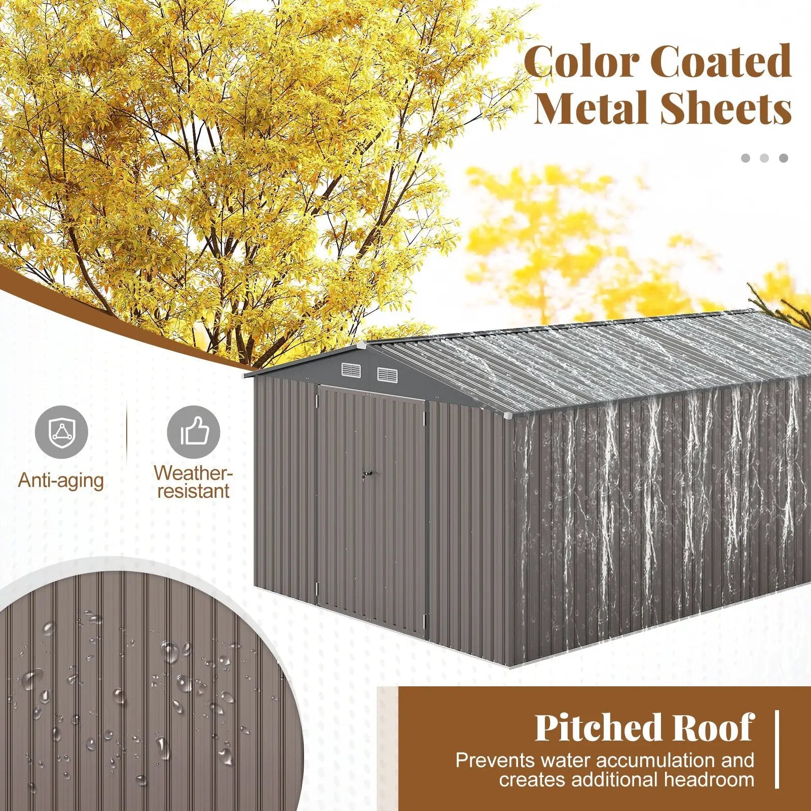10 x 14 FT Outdoor Storage Shed with Improved Windproof Metal Structure-Gray by DirectDeals