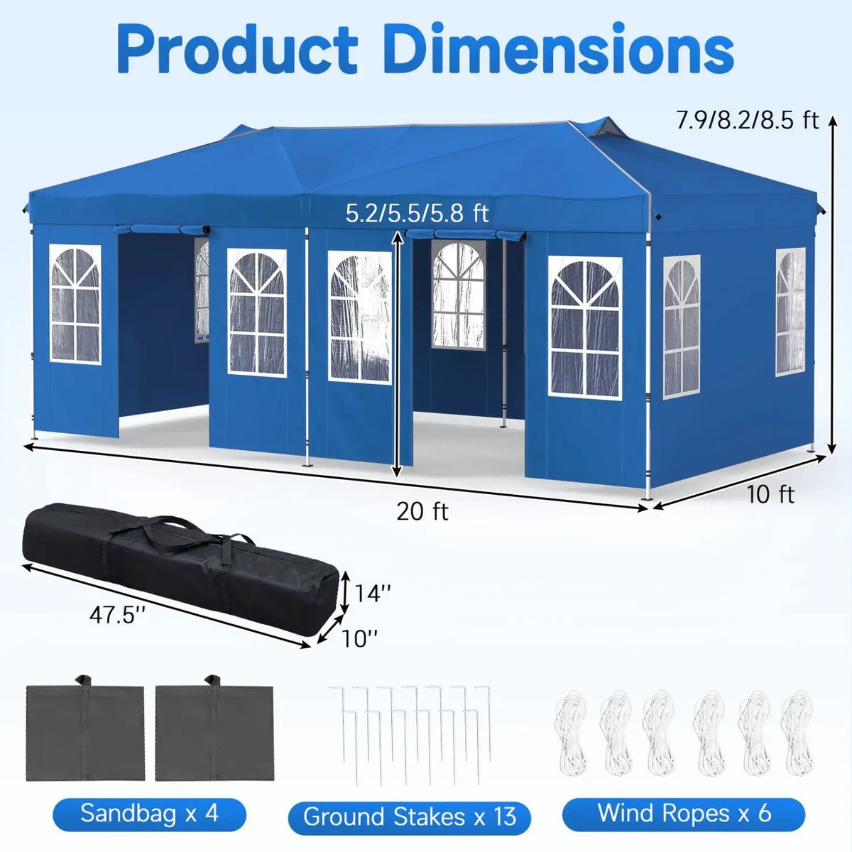 Pop Up Canopy Tent 10x20 FT with 6 Sidewalls by DirectDeals
