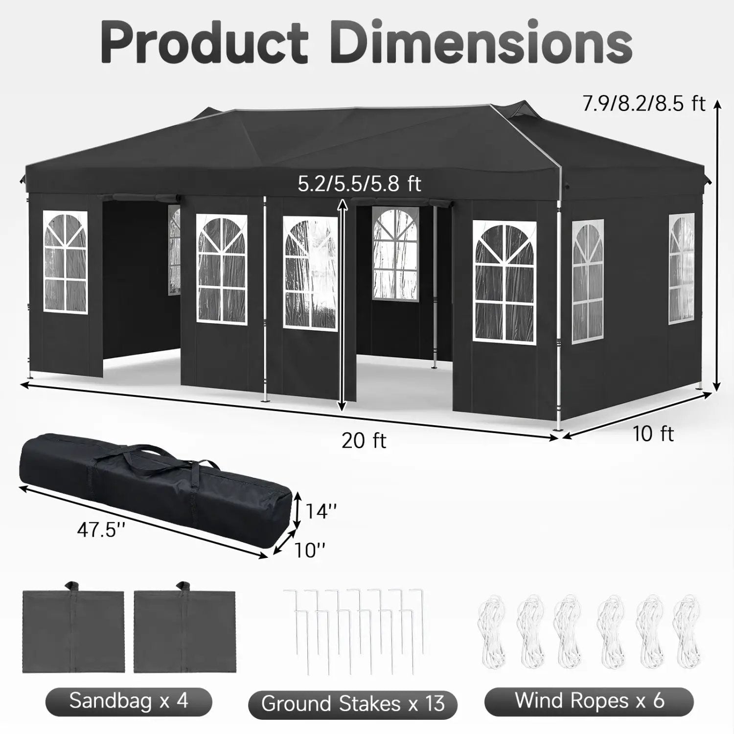 Pop Up Canopy Tent 10x20 FT with 6 Sidewalls by DirectDeals