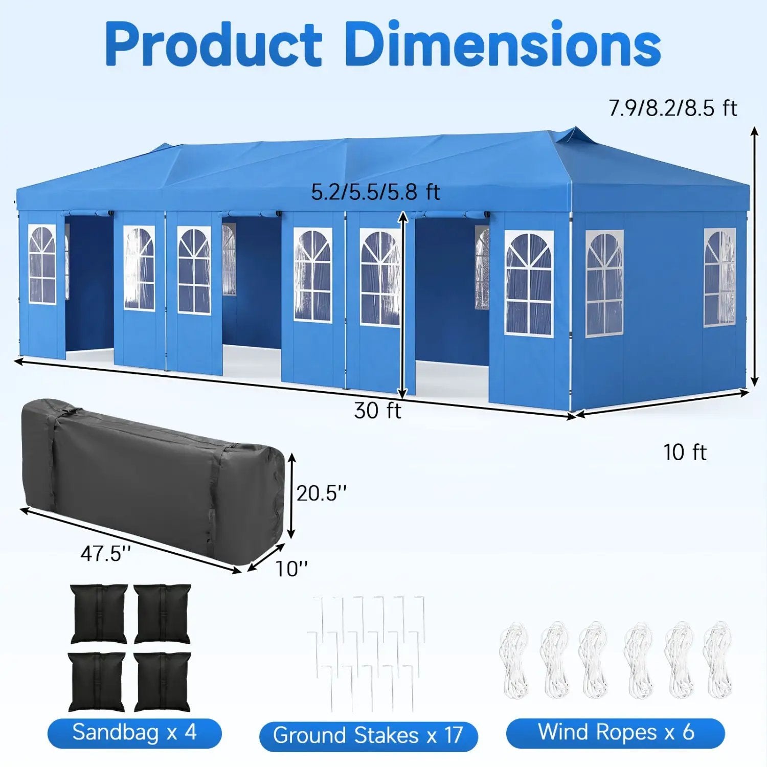 Pop Up Canopy Tent 10x30 FT with 8 Sidewalls by DirectDeals