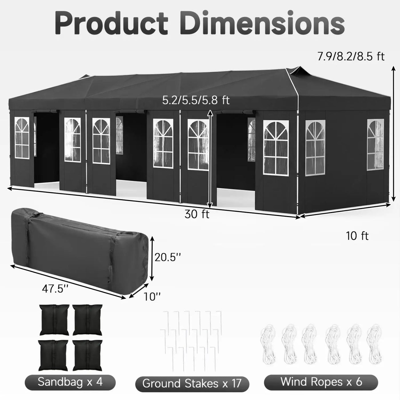 Pop Up Canopy Tent 10x30 FT with 8 Sidewalls by DirectDeals