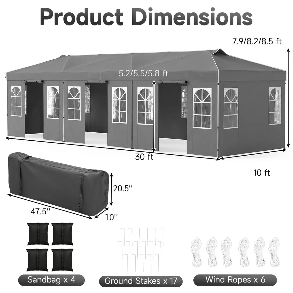 Pop Up Canopy Tent 10x30 FT with 8 Sidewalls by DirectDeals